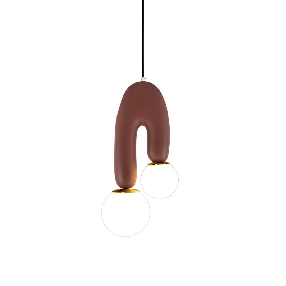 Modern U Shaped Resin Pendant Light with Opaline Glass Spheres and Gold Accents