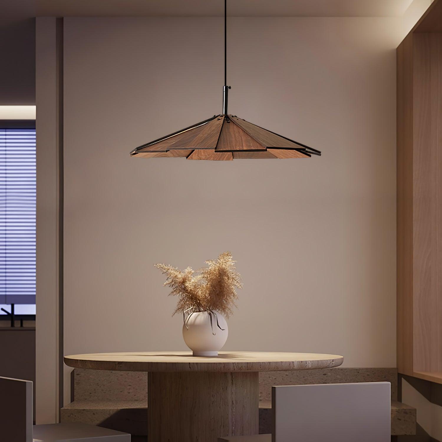 Modern Umbrella Shape Wooden LED Hanging Pendant Light for Dining Room