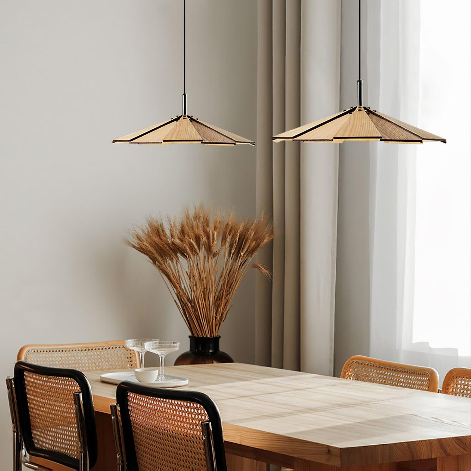 Modern Umbrella Shape Wooden LED Hanging Pendant Light for Dining Room