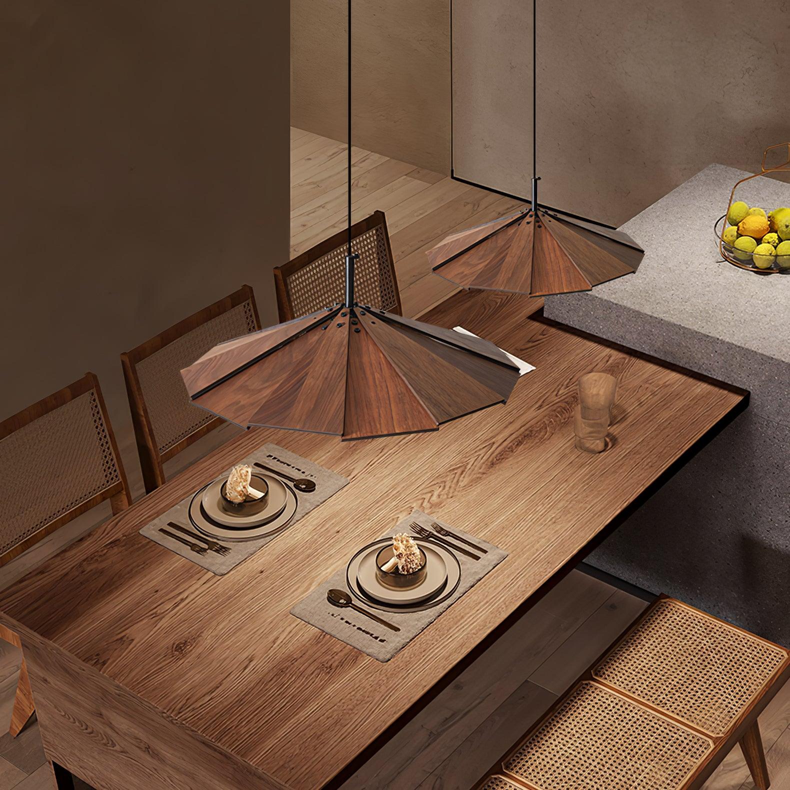 Modern Umbrella Shape Wooden LED Hanging Pendant Light for Dining Room