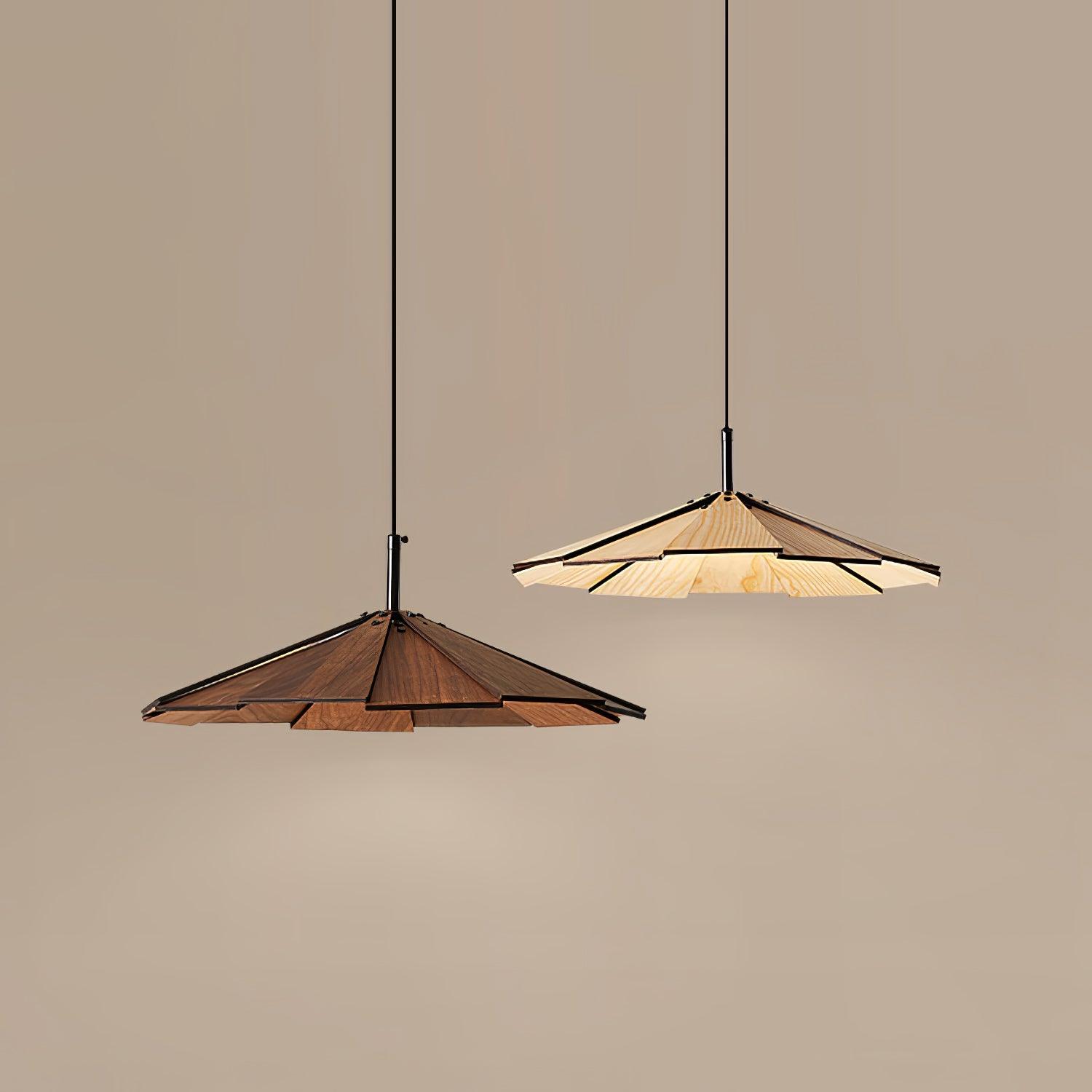Modern Umbrella Shape Wooden LED Hanging Pendant Light for Dining Room