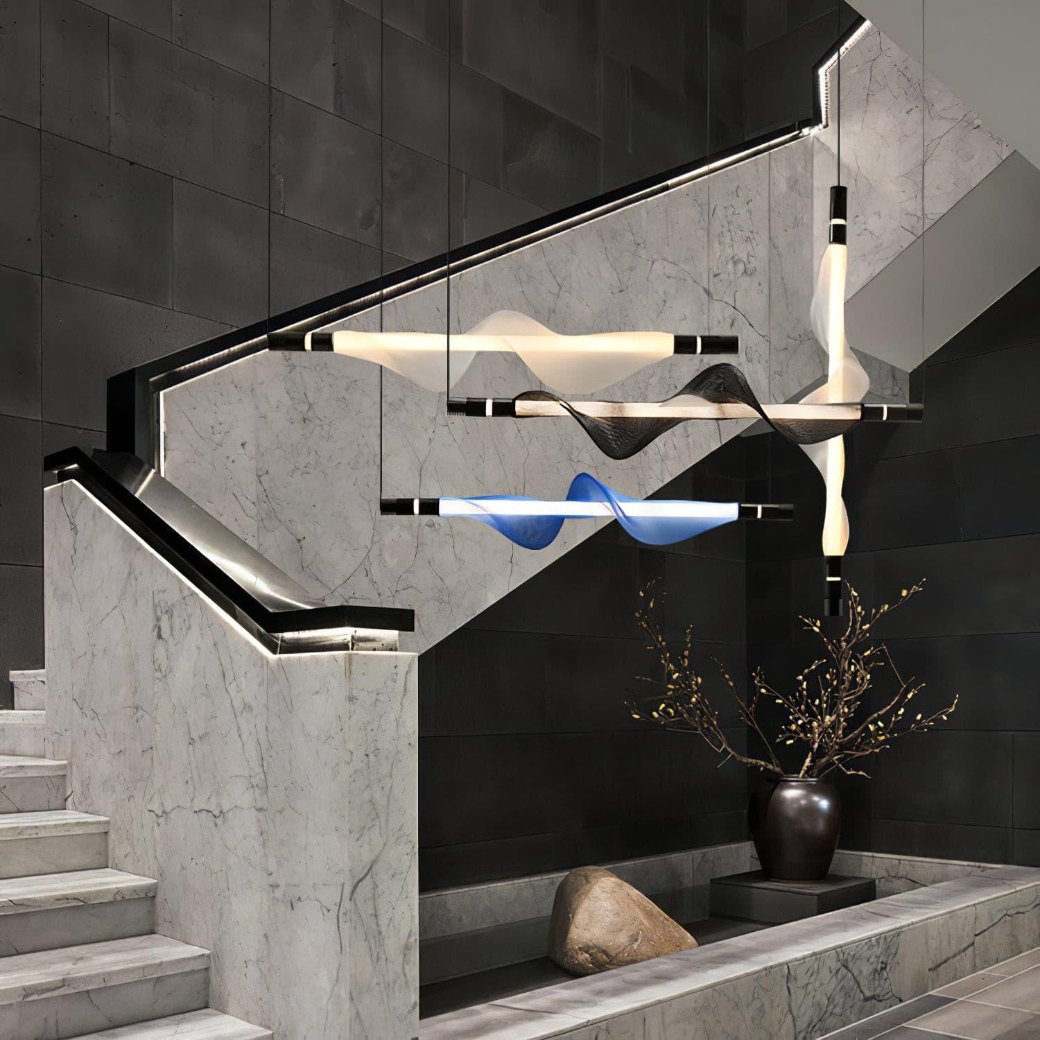 Modern Vapour LED Pendant Light with Fiber Mesh Shade and Geometric Design