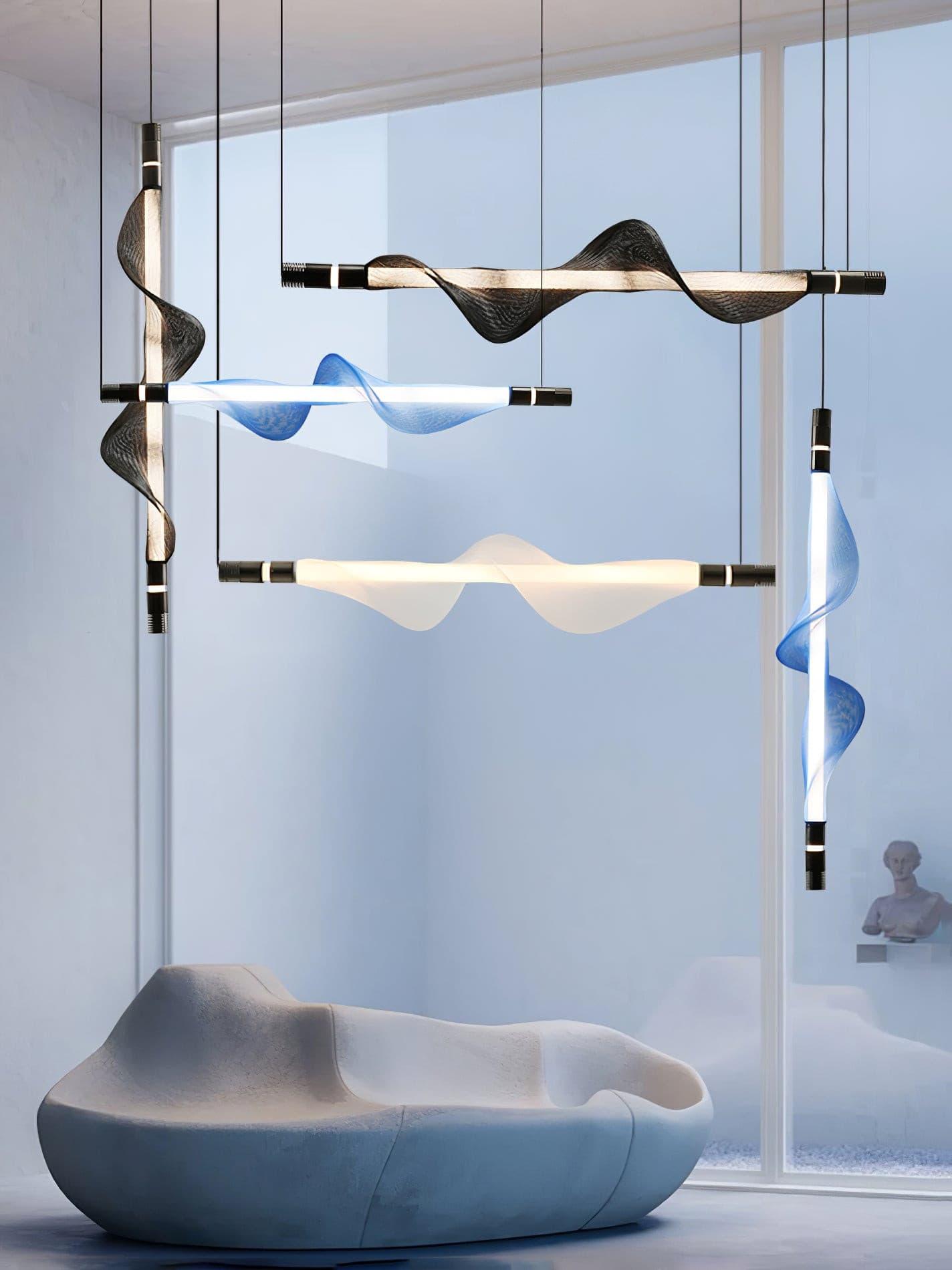 Modern Vapour LED Pendant Light with Fiber Mesh Shade and Geometric Design