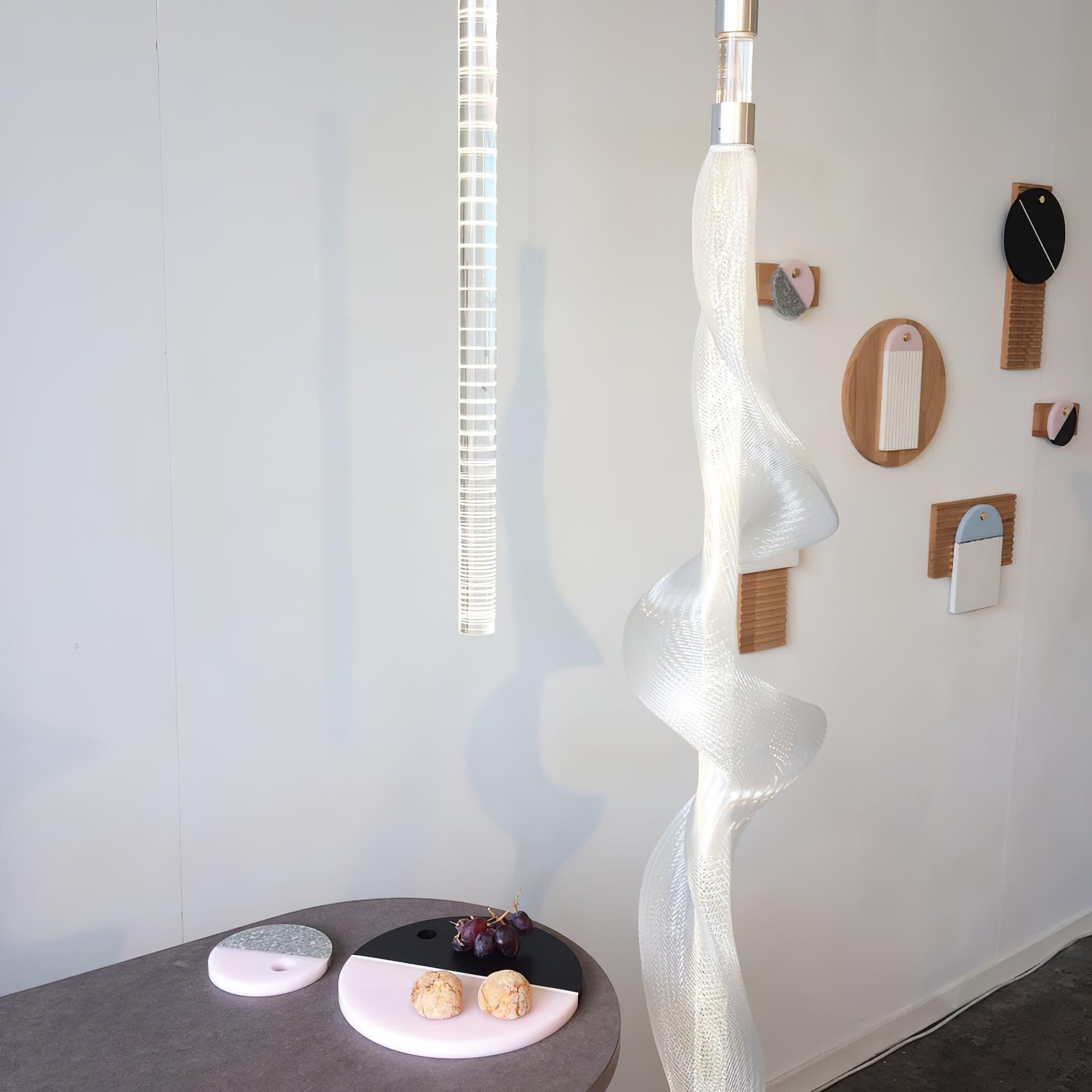 Modern Vapour LED Pendant Light with Fiber Mesh Shade and Geometric Design