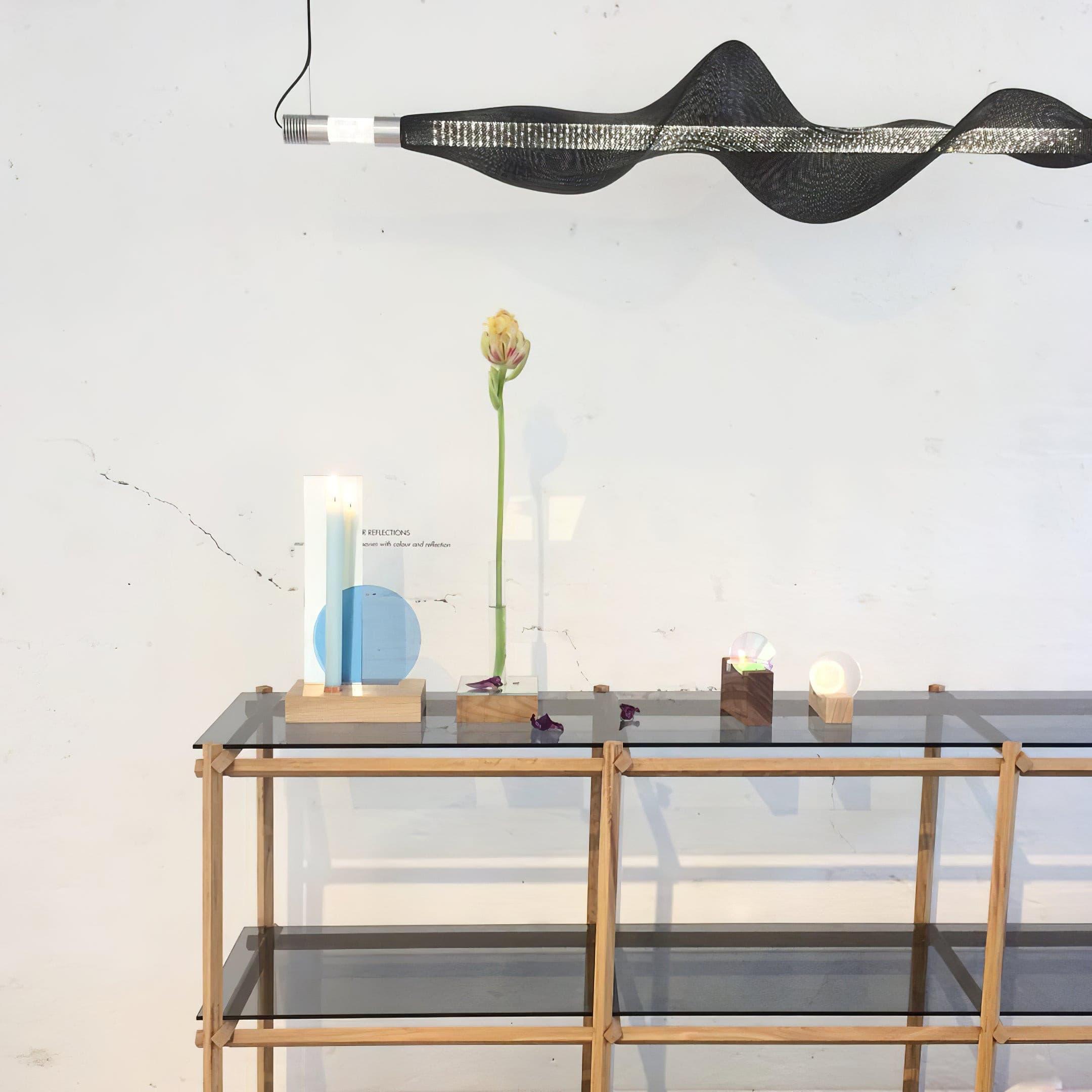 Modern Vapour LED Pendant Light with Fiber Mesh Shade and Geometric Design