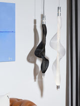 Modern Vapour LED Pendant Light with Fiber Mesh Shade and Geometric Design