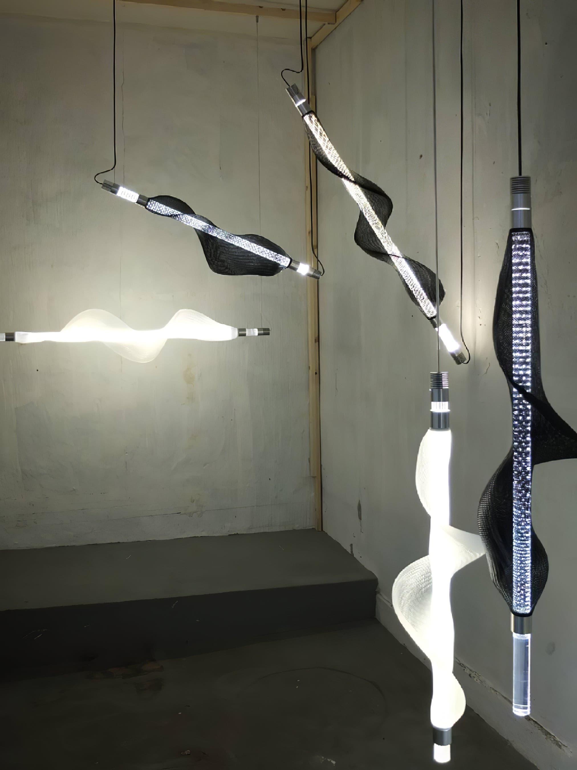 Modern Vapour LED Pendant Light with Fiber Mesh Shade and Geometric Design