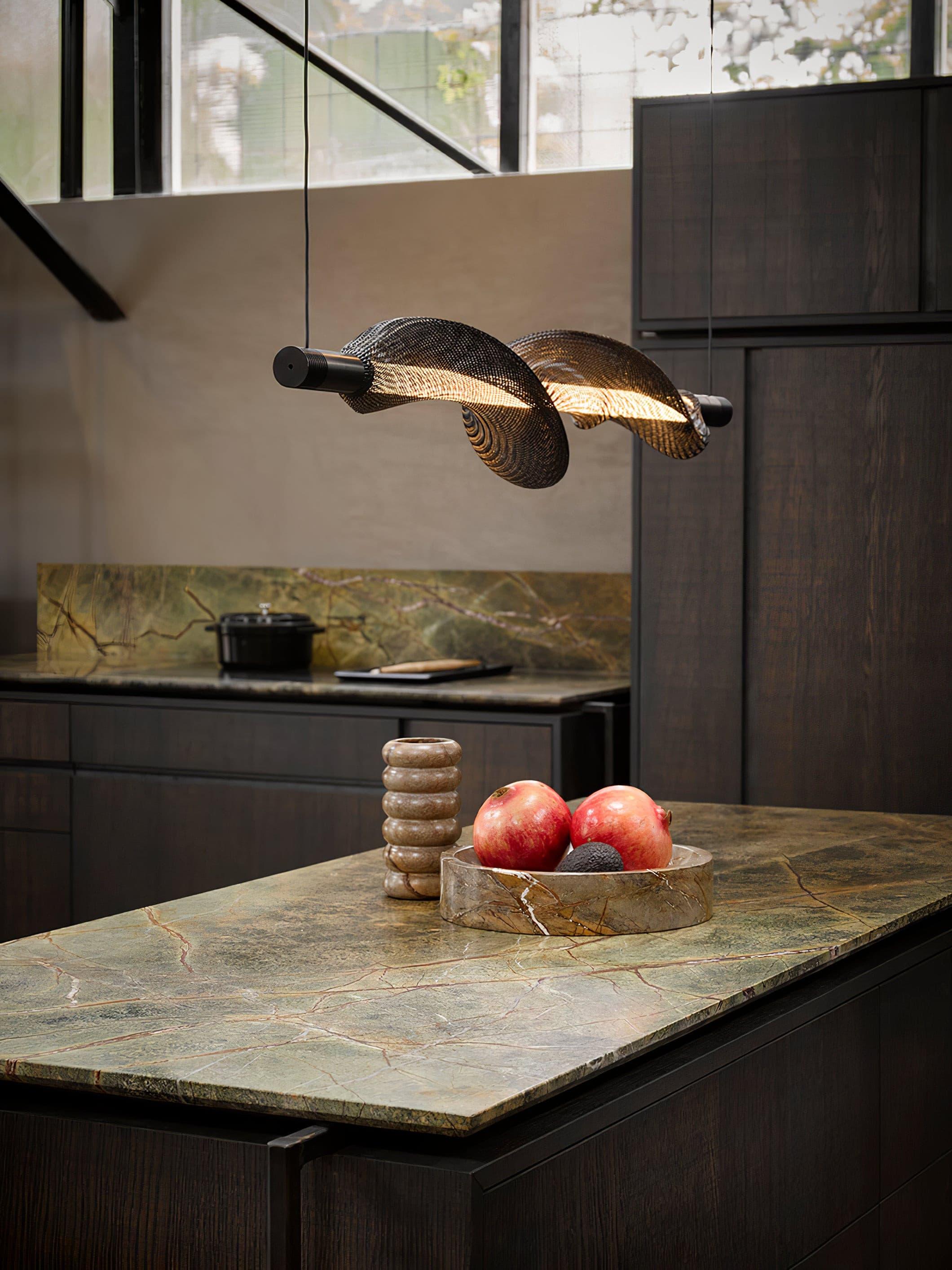 Modern Vapour LED Pendant Light with Fiber Mesh Shade and Geometric Design