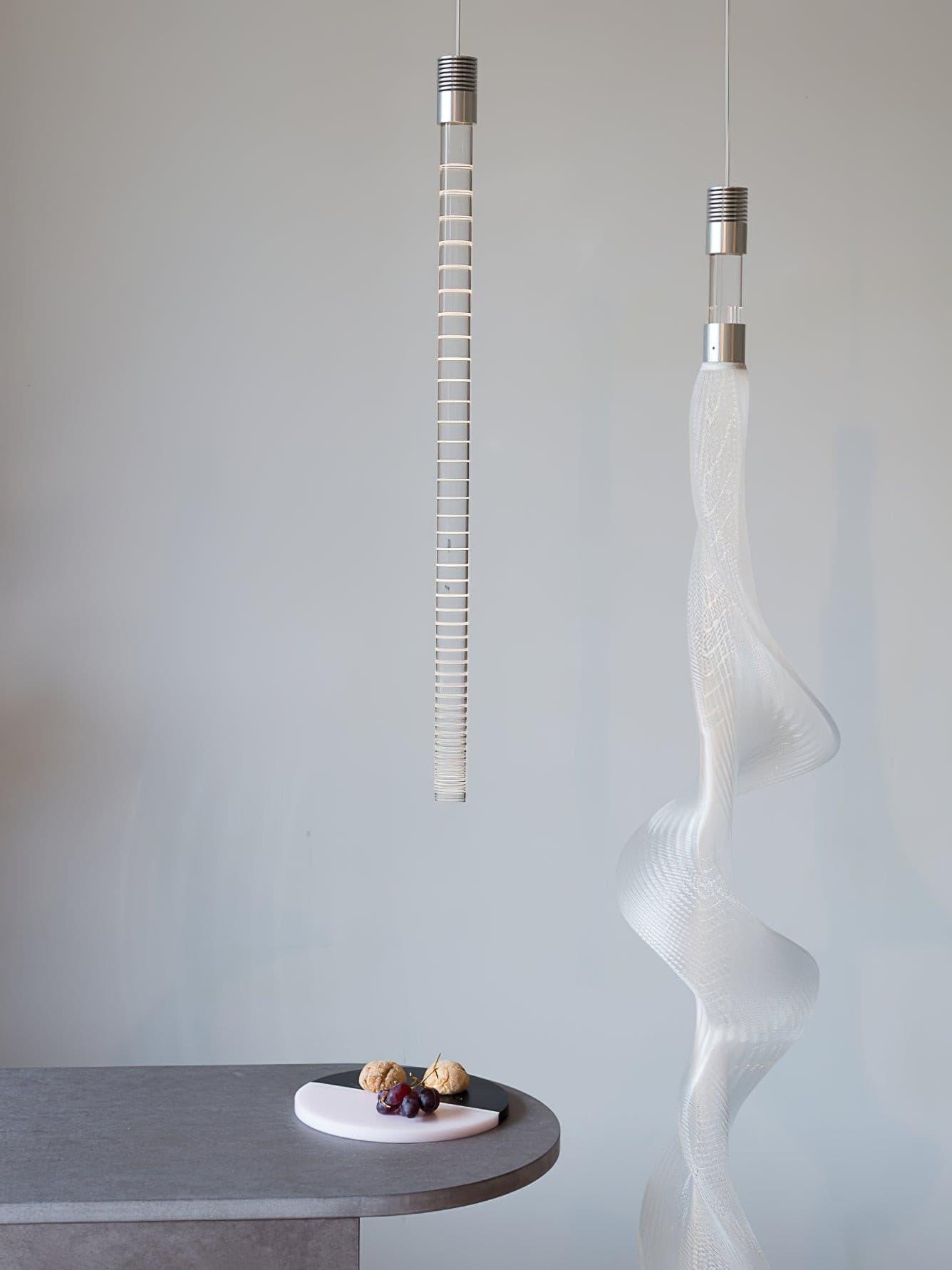 Modern Vapour LED Pendant Light with Fiber Mesh Shade and Geometric Design