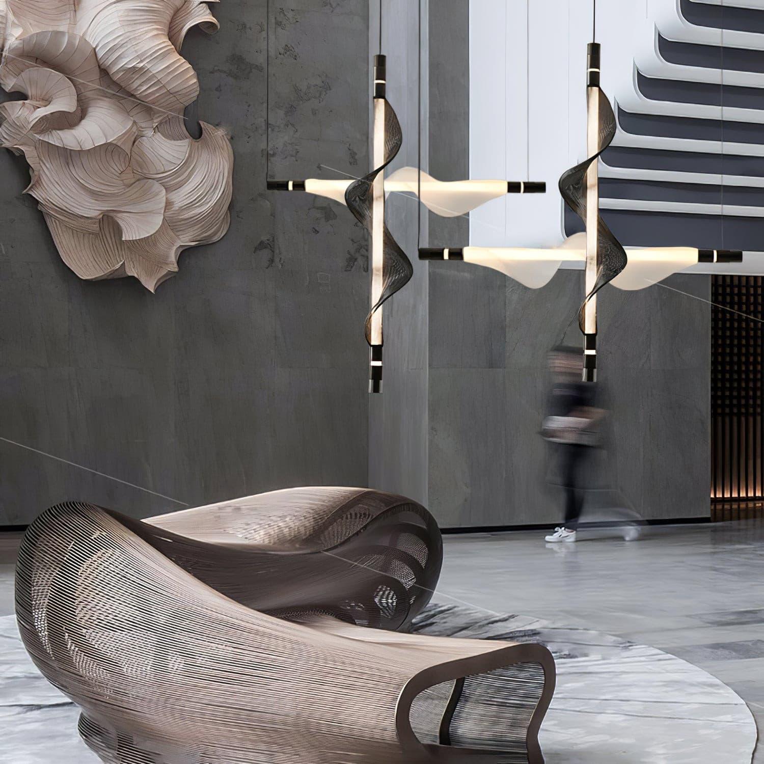 Modern Vapour LED Pendant Light with Fiber Mesh Shade and Geometric Design