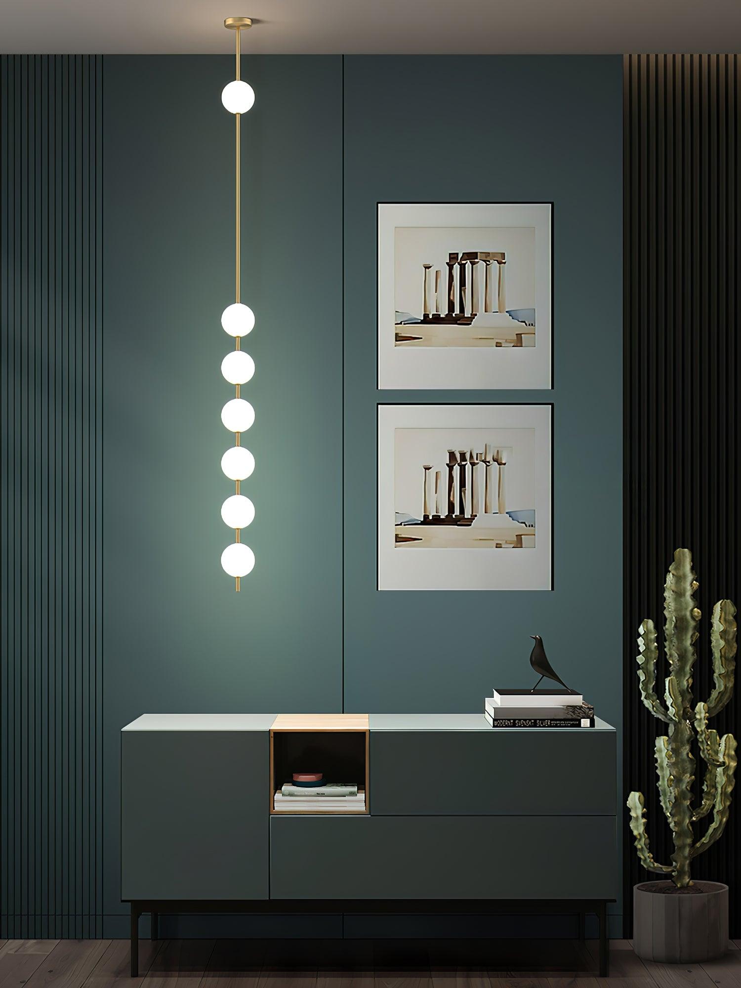 Modern Vertical Brass Globe LED Pendant Light Multi Ball Ceiling Fixture for Hallways