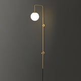 Modern Vertical Brass Wall Sconce with Globe Glass Shade Plug In Lighting Fixture