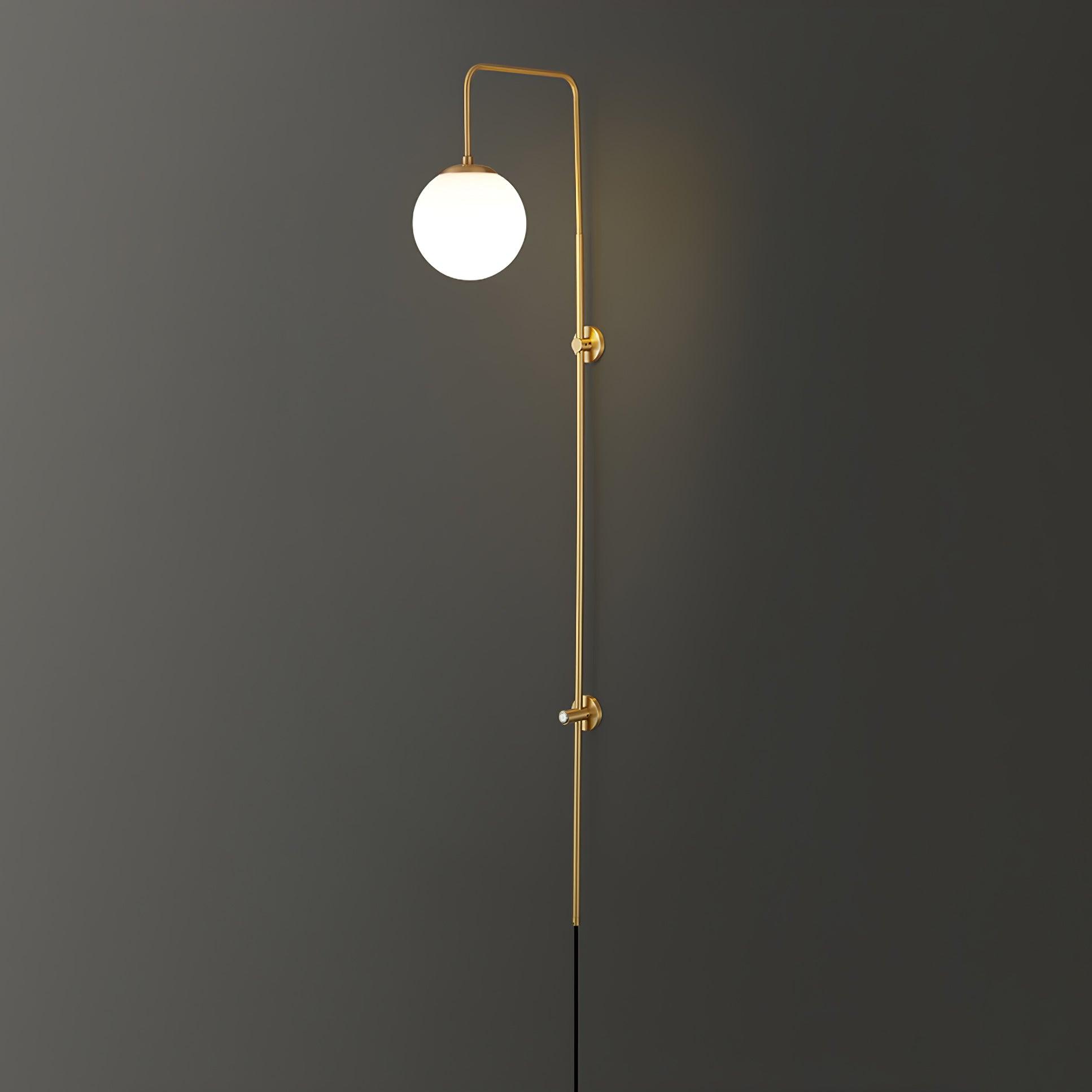 Modern Vertical Brass Wall Sconce with Globe Glass Shade Plug In Lighting Fixture