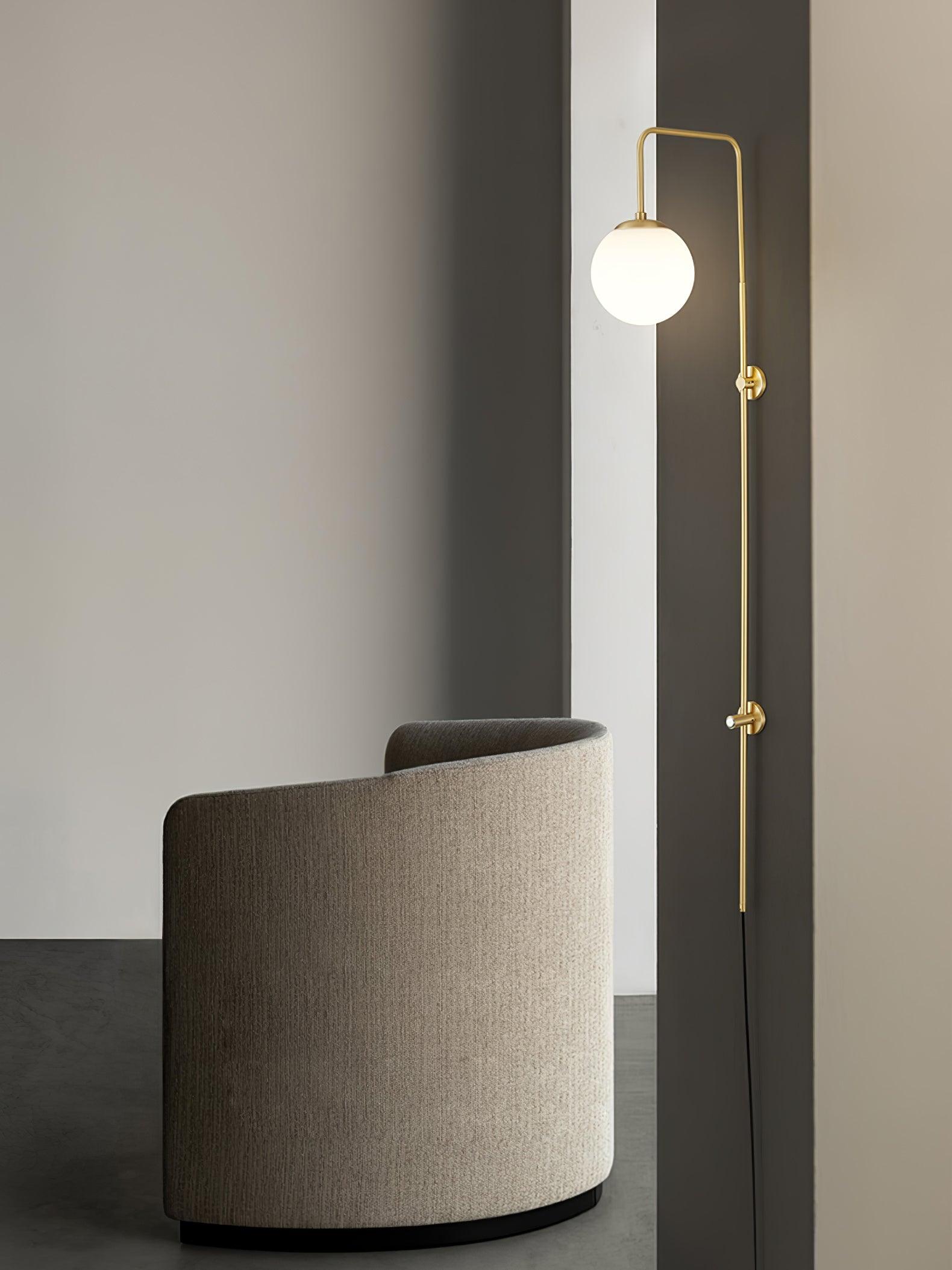 Modern Vertical Brass Wall Sconce with Globe Glass Shade Plug In Lighting Fixture