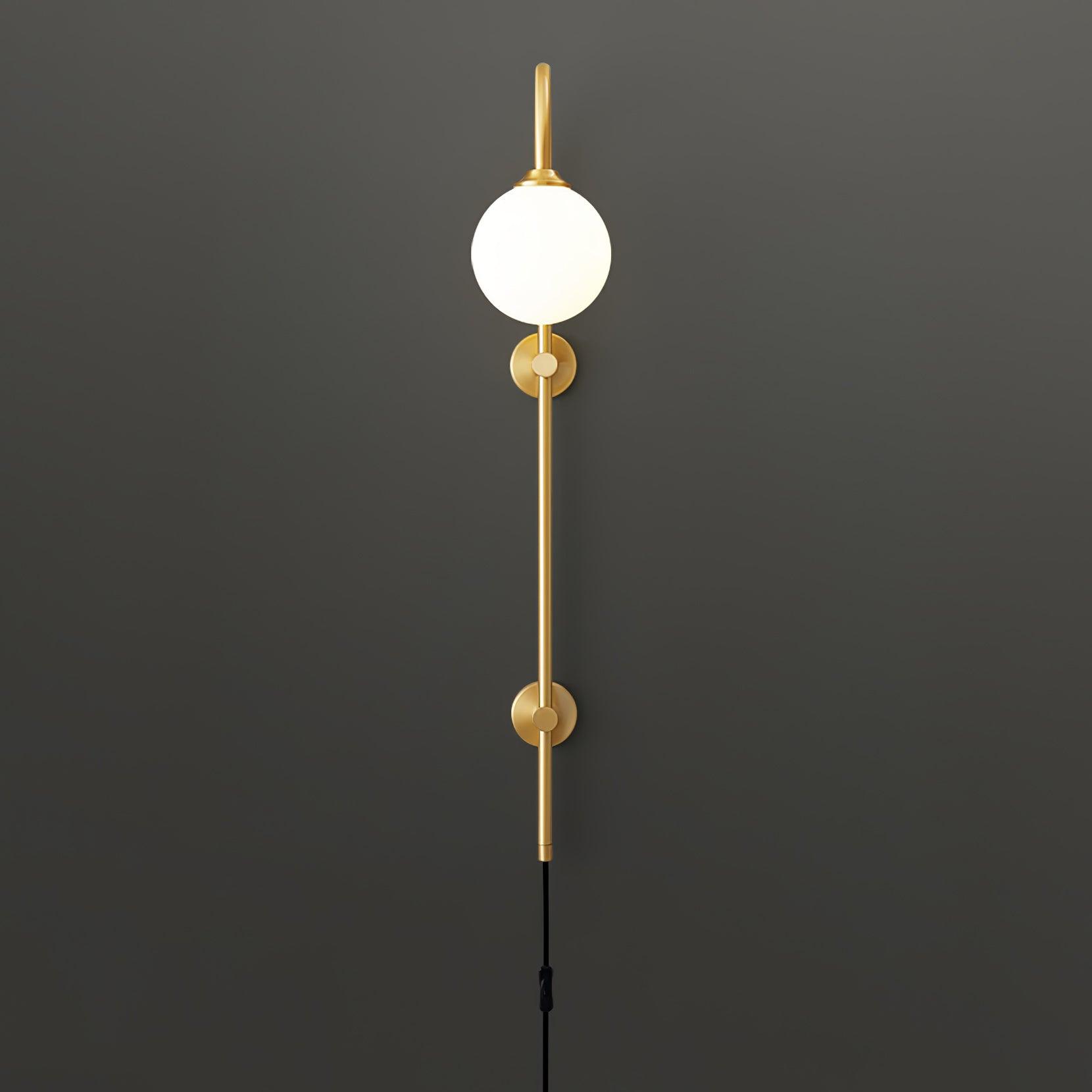Modern Vertical Brass Wall Sconce with Globe Glass Shade Plug In Lighting Fixture