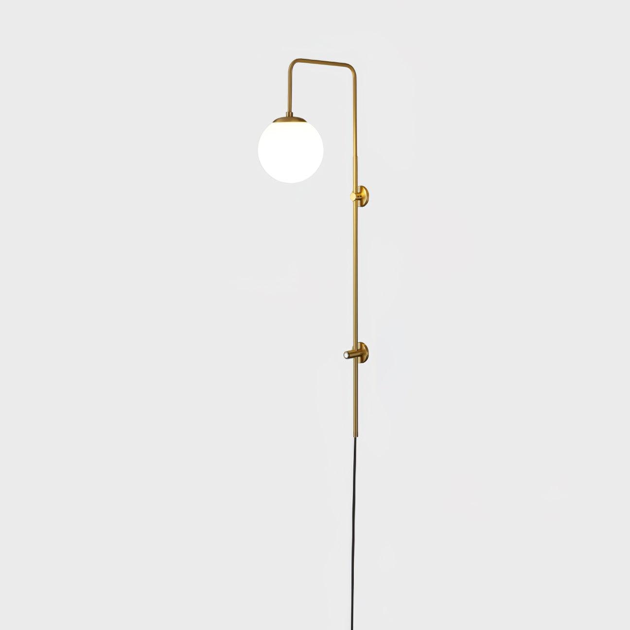 Modern Vertical Brass Wall Sconce with Globe Glass Shade Plug In Lighting Fixture