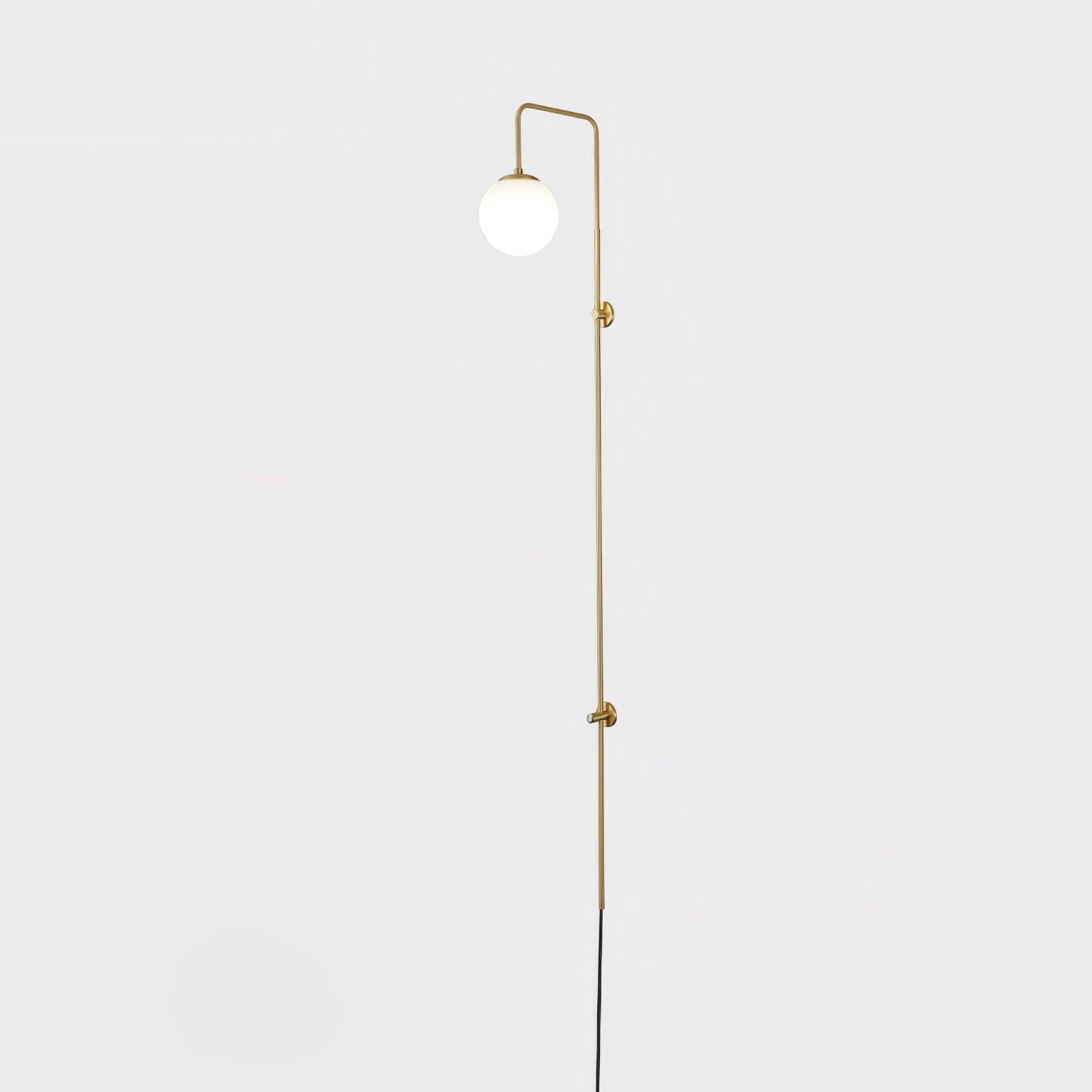 Modern Vertical Brass Wall Sconce with Globe Glass Shade Plug In Lighting Fixture