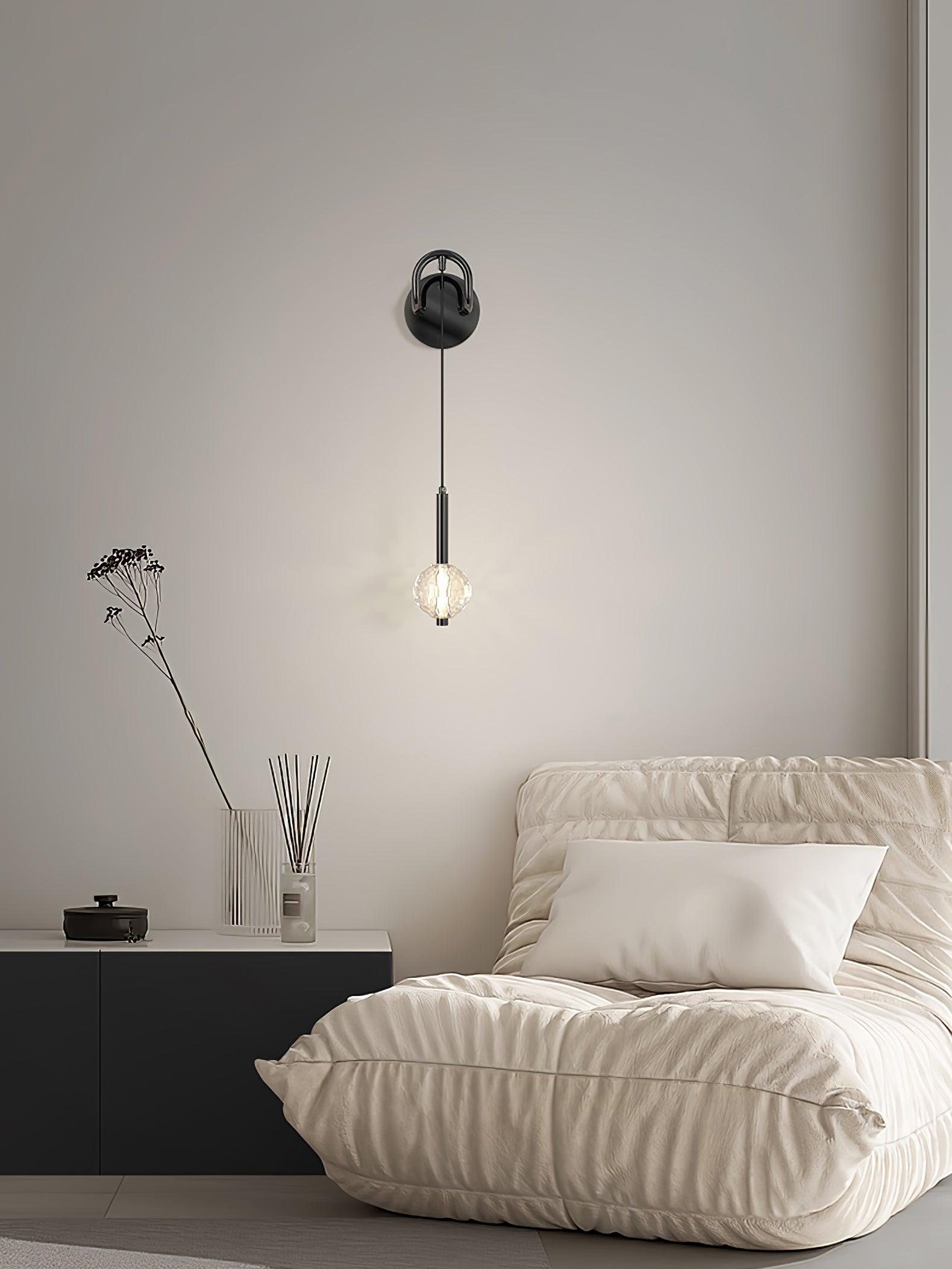 Modern Vertical Crystal Sconce Wall Lamp with Seeded Glass Orb and LED Lighting