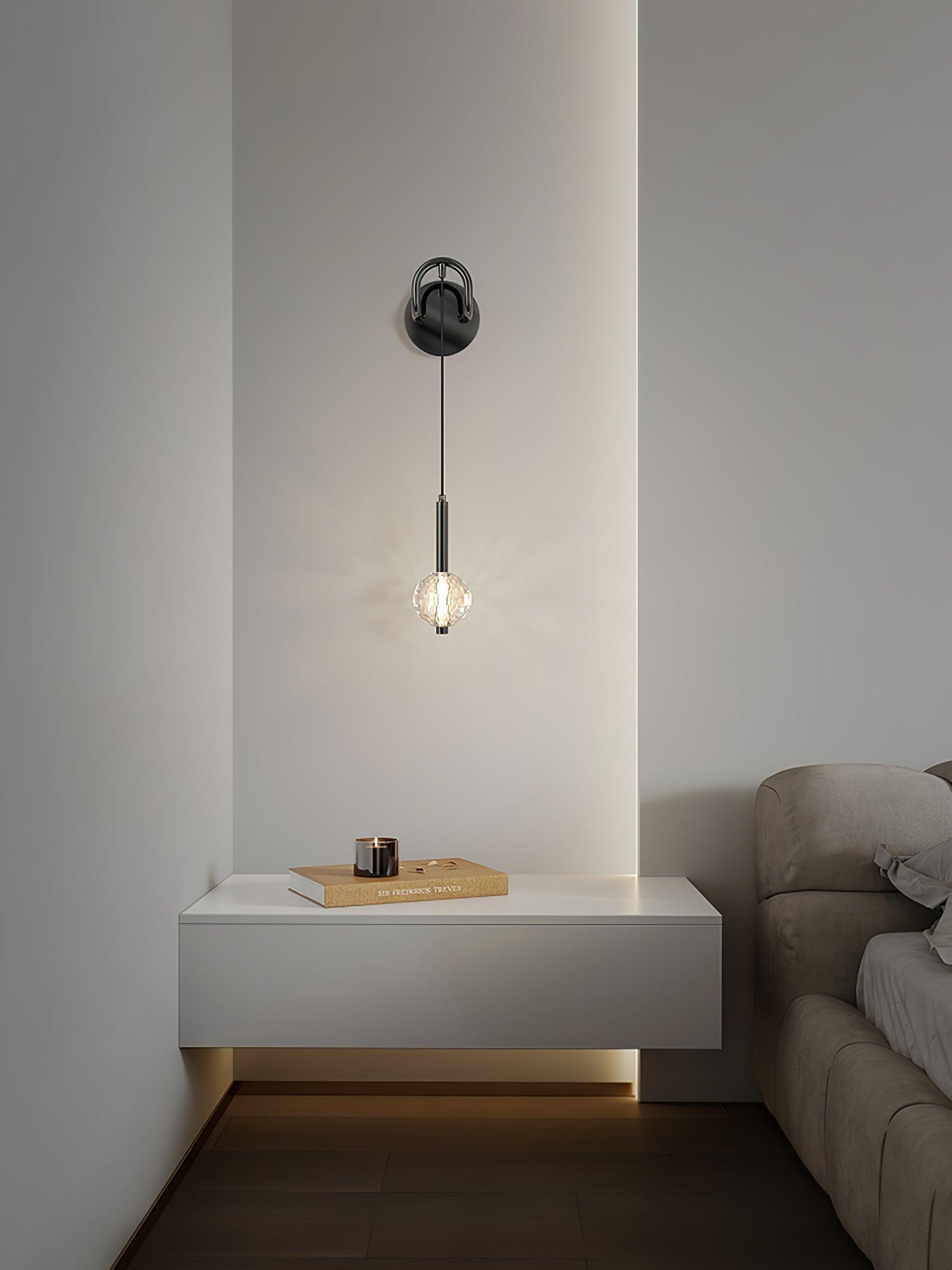 Modern Vertical Crystal Sconce Wall Lamp with Seeded Glass Orb and LED Lighting