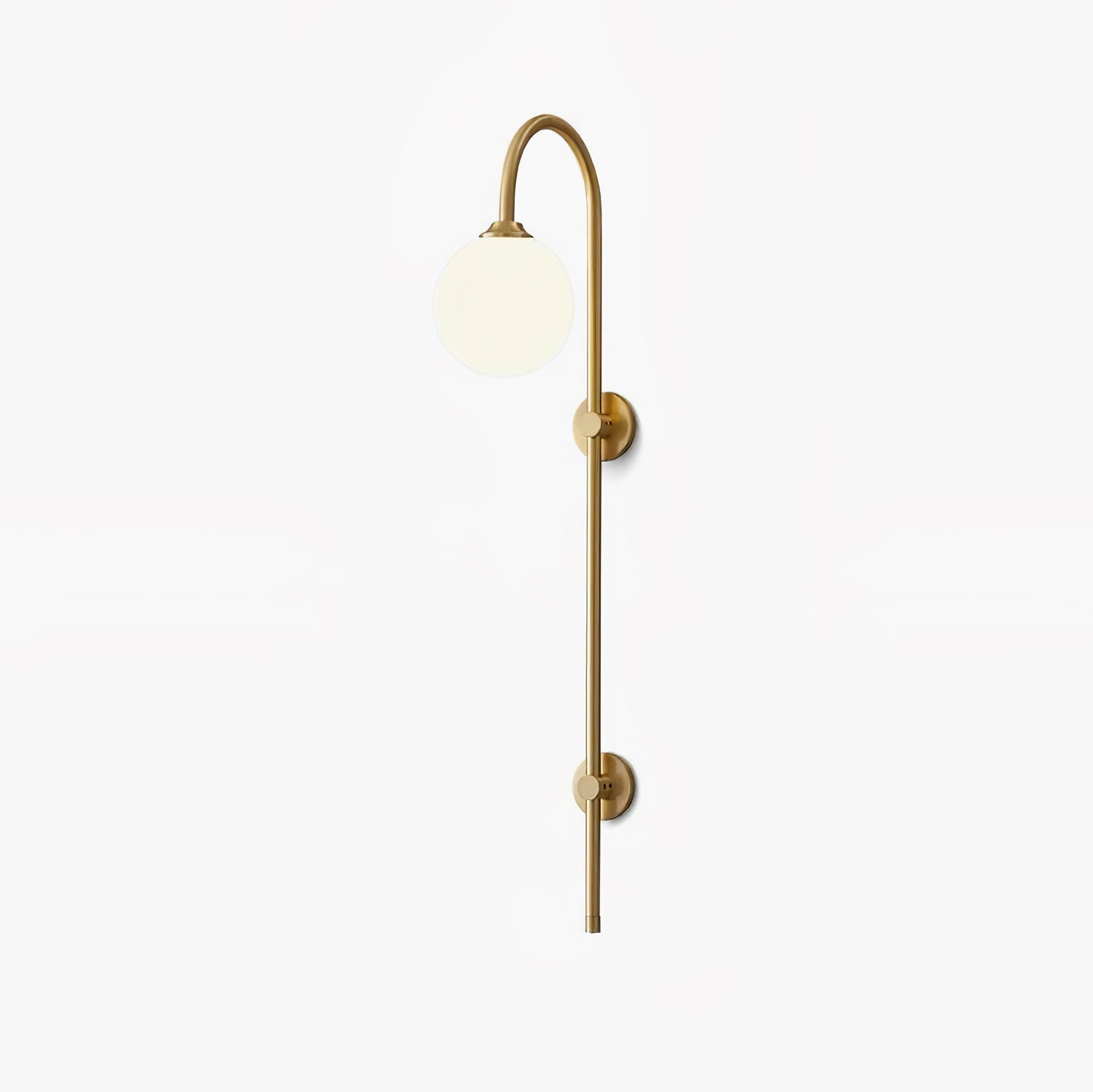 Modern Vertical Gold Wall Sconce with Spherical White Glass Globe Diffuser