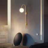 Modern Vertical Gold Wall Sconce with Spherical White Glass Globe Diffuser