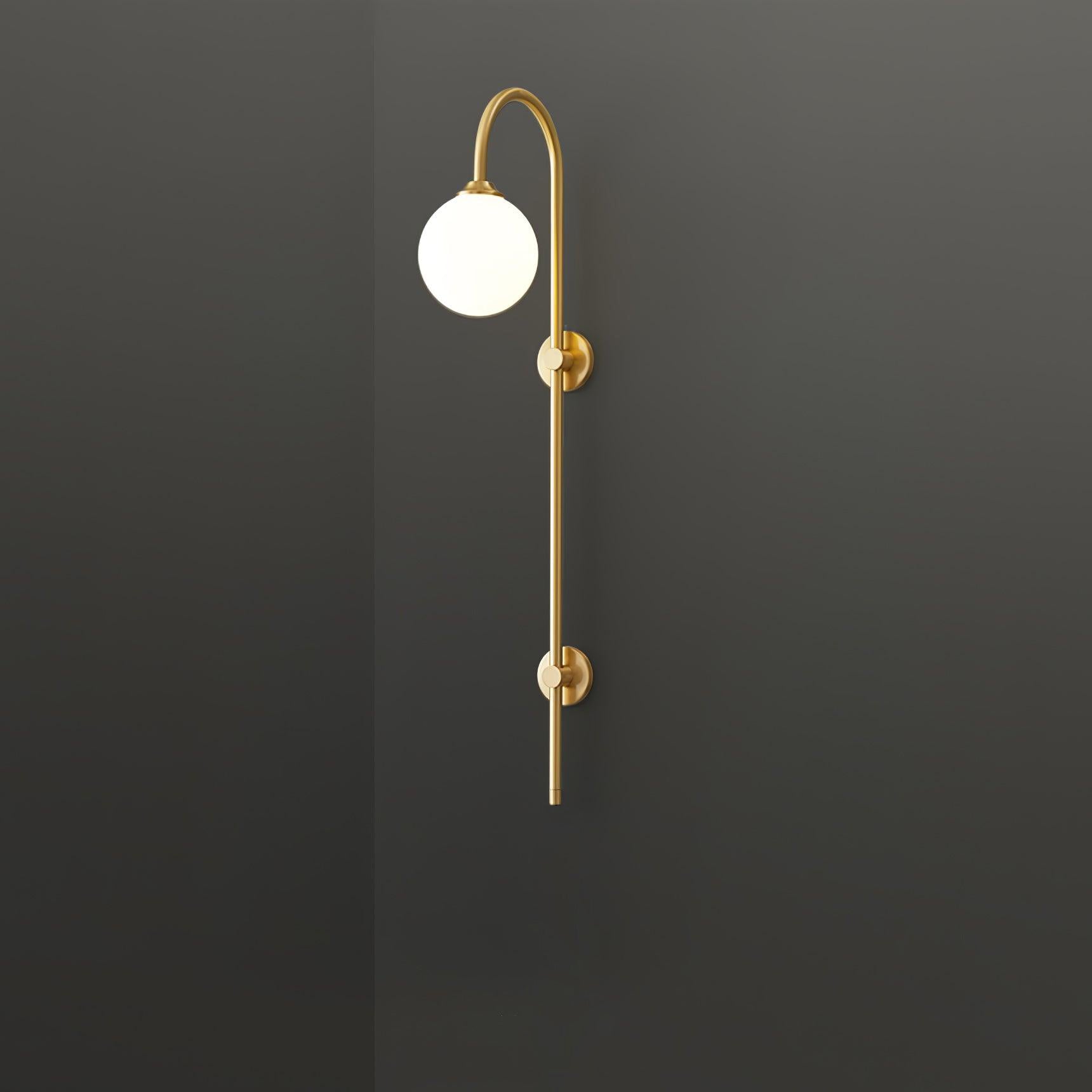 Modern Vertical Gold Wall Sconce with Spherical White Glass Globe Diffuser