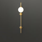 Modern Vertical Gold Wall Sconce with Spherical White Glass Globe Diffuser