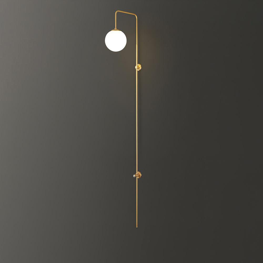 Modern Vertical Gold Wall Sconce with Spherical White Glass Globe Diffuser