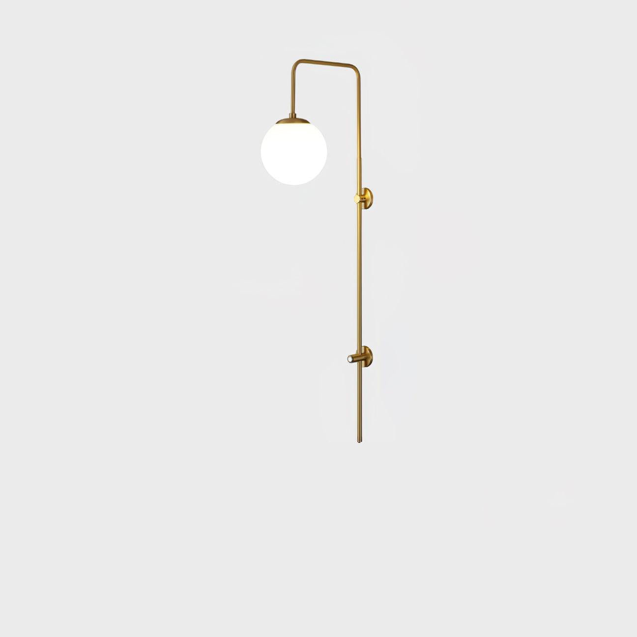 Modern Vertical Gold Wall Sconce with Spherical White Glass Globe Diffuser