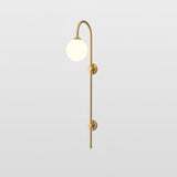 Modern Vertical Gold Wall Sconce with Spherical White Glass Globe Diffuser