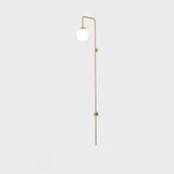 Modern Vertical Gold Wall Sconce with Spherical White Glass Globe Diffuser
