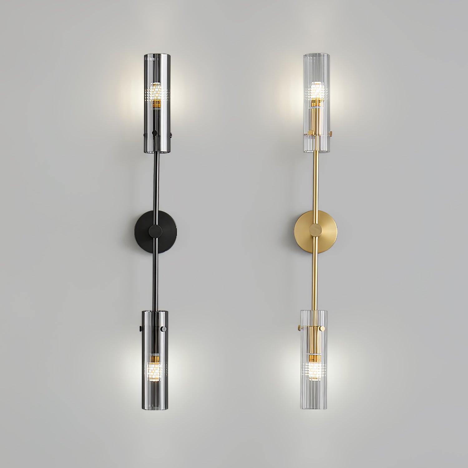 Modern Vertical LED Glass Tube Wall Sconce Brass Minimalist Indoor Lighting for Bedrooms