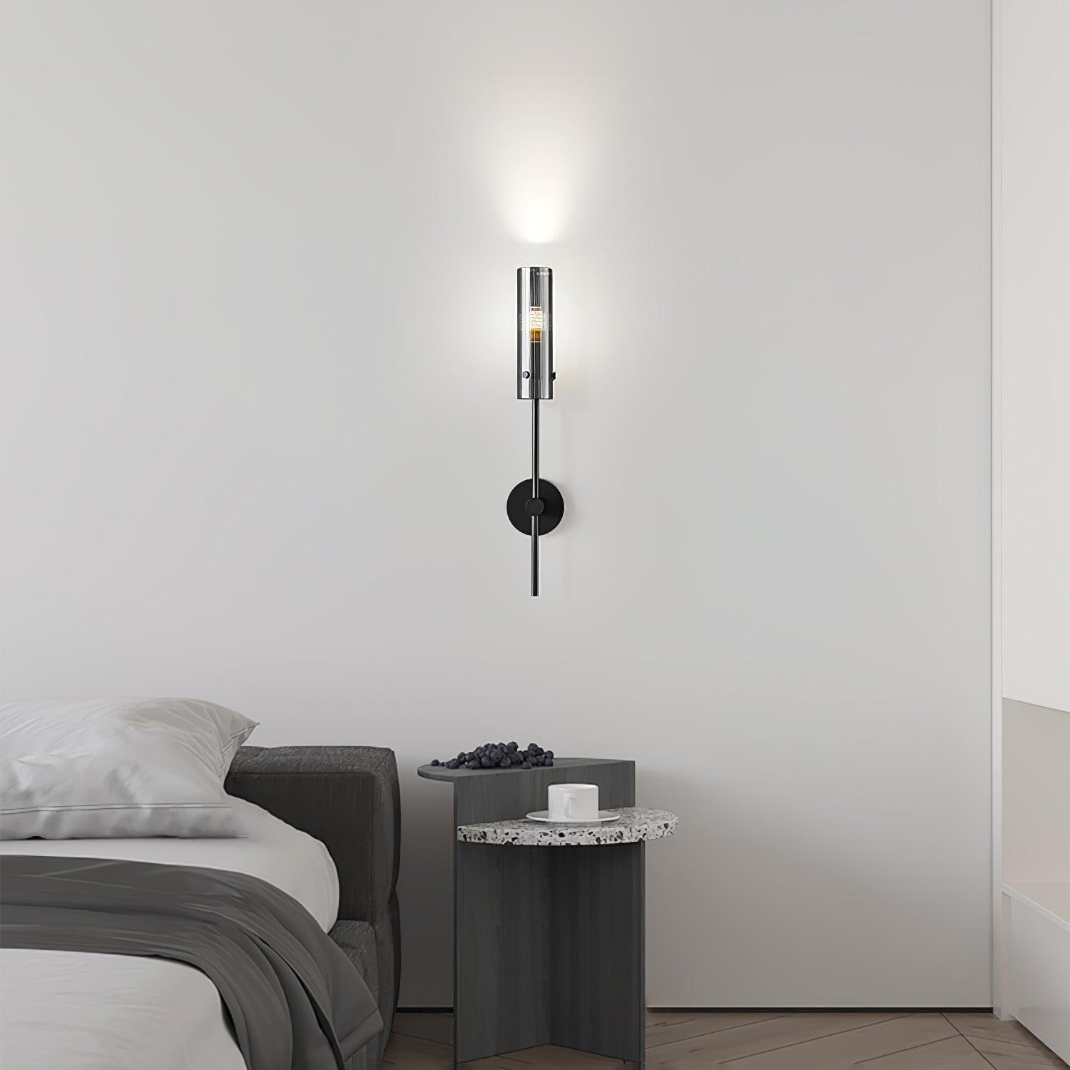 Modern Vertical LED Glass Tube Wall Sconce Brass Minimalist Indoor Lighting for Bedrooms