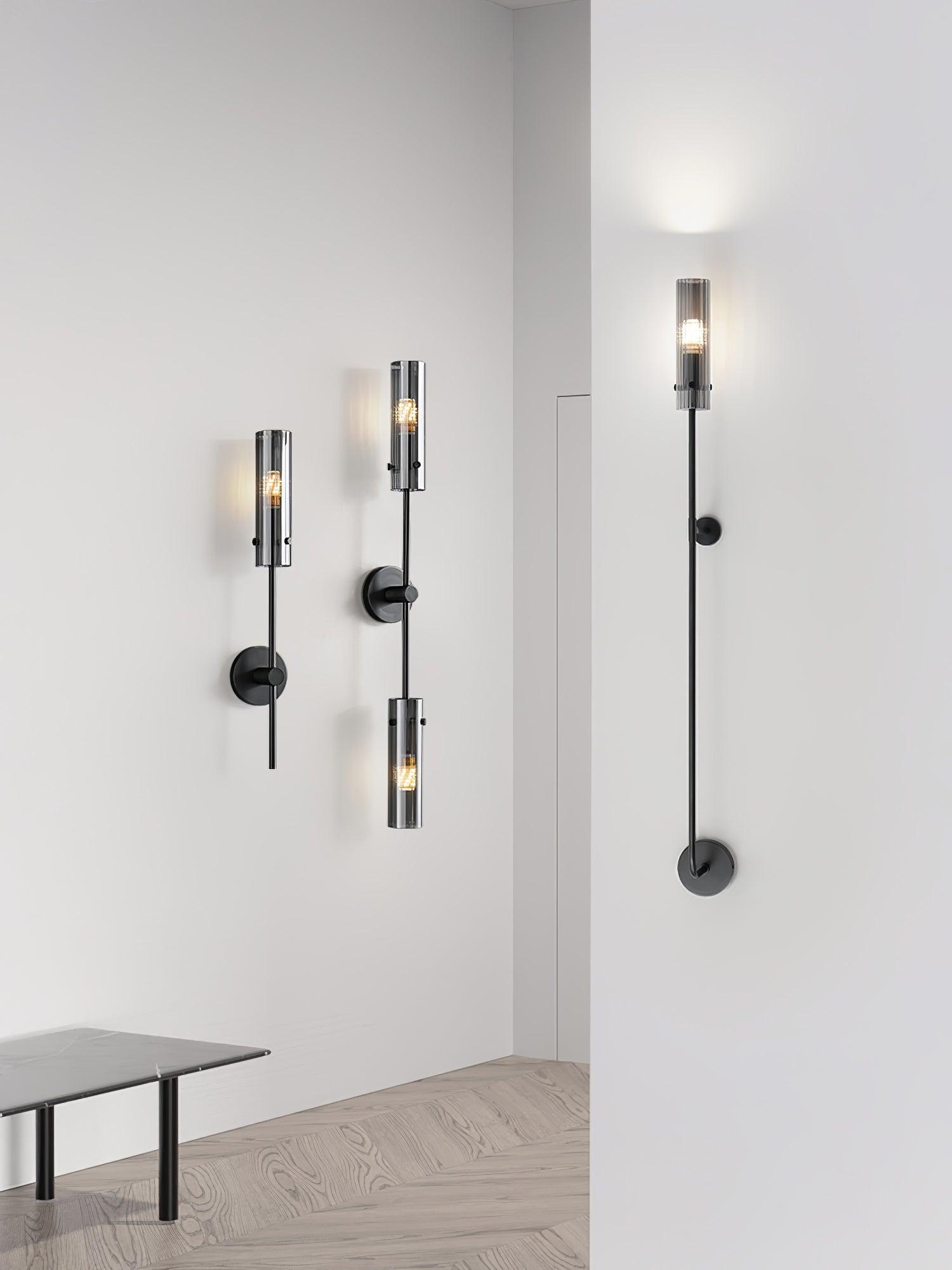 Modern Vertical LED Glass Tube Wall Sconce Brass Minimalist Indoor Lighting for Bedrooms