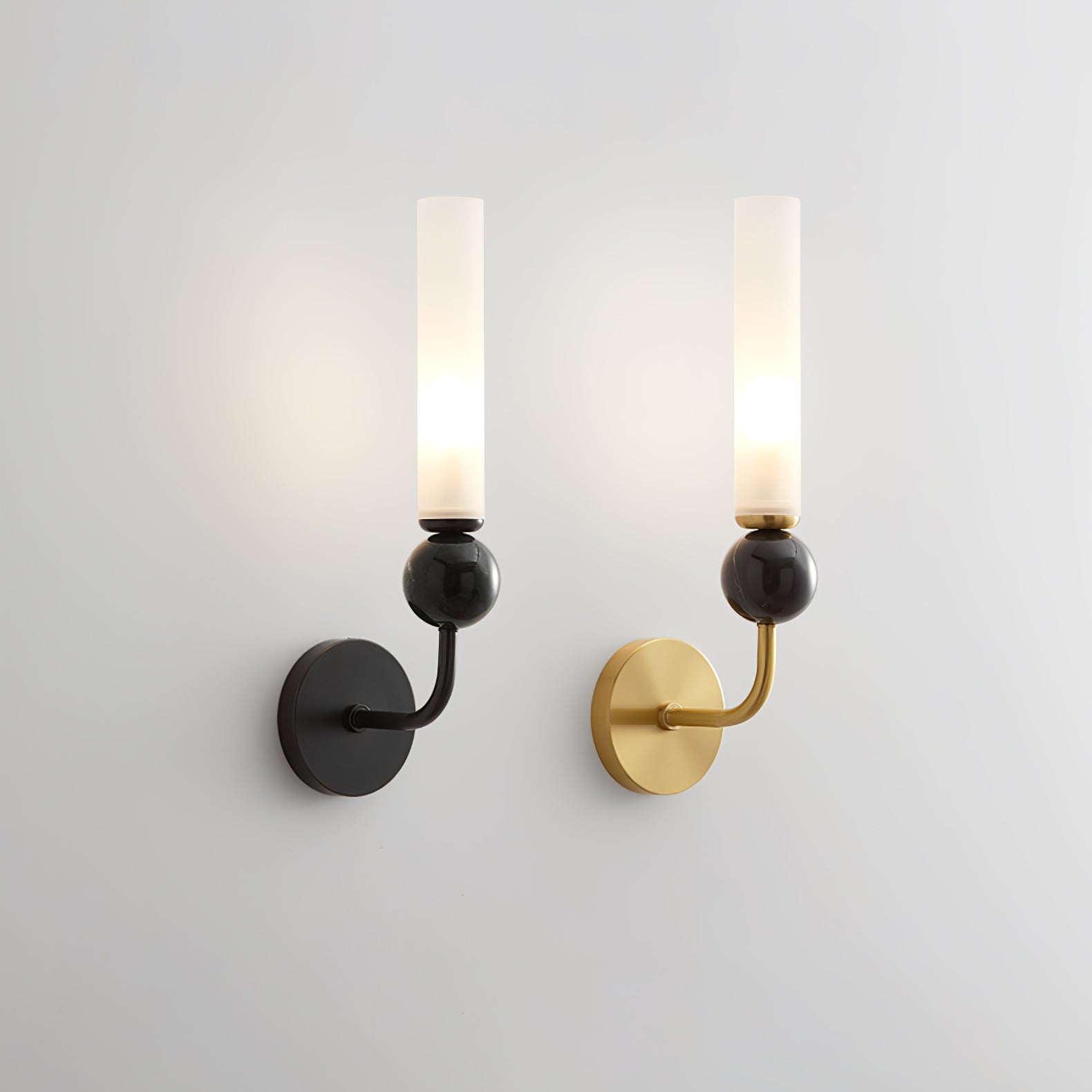 Modern Vertical Marble Wall Sconce with Solid Brass Arm and Acrylic Diffuser