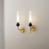 Modern Vertical Marble Wall Sconce with Solid Brass Arm and Acrylic Diffuser