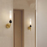 Modern Vertical Marble Wall Sconce with Solid Brass Arm and Acrylic Diffuser