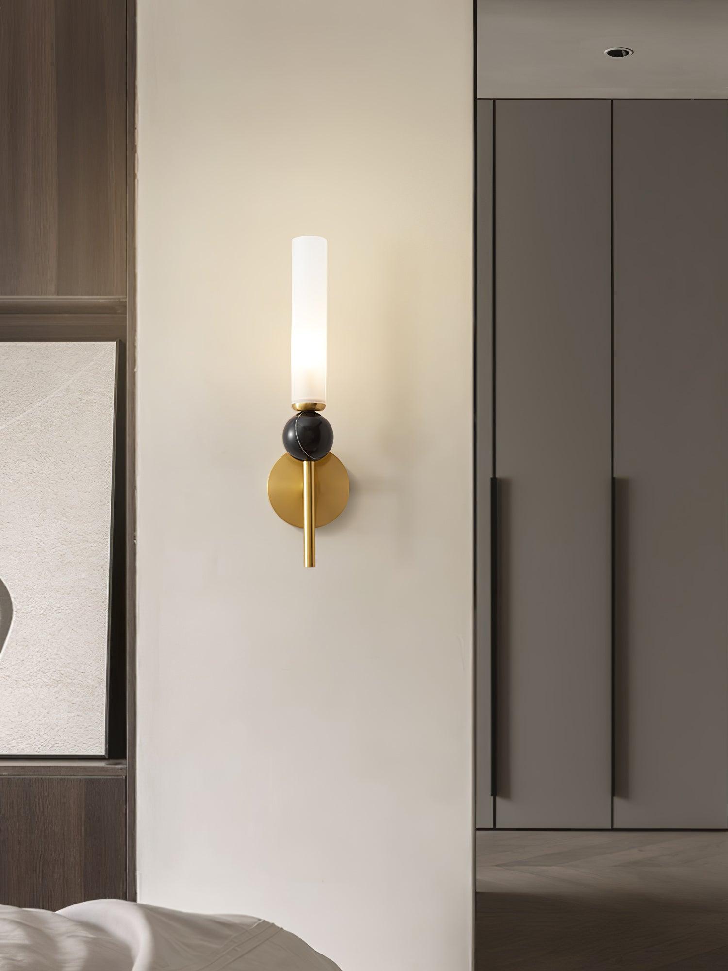 Modern Vertical Marble Wall Sconce with Solid Brass Arm and Acrylic Diffuser