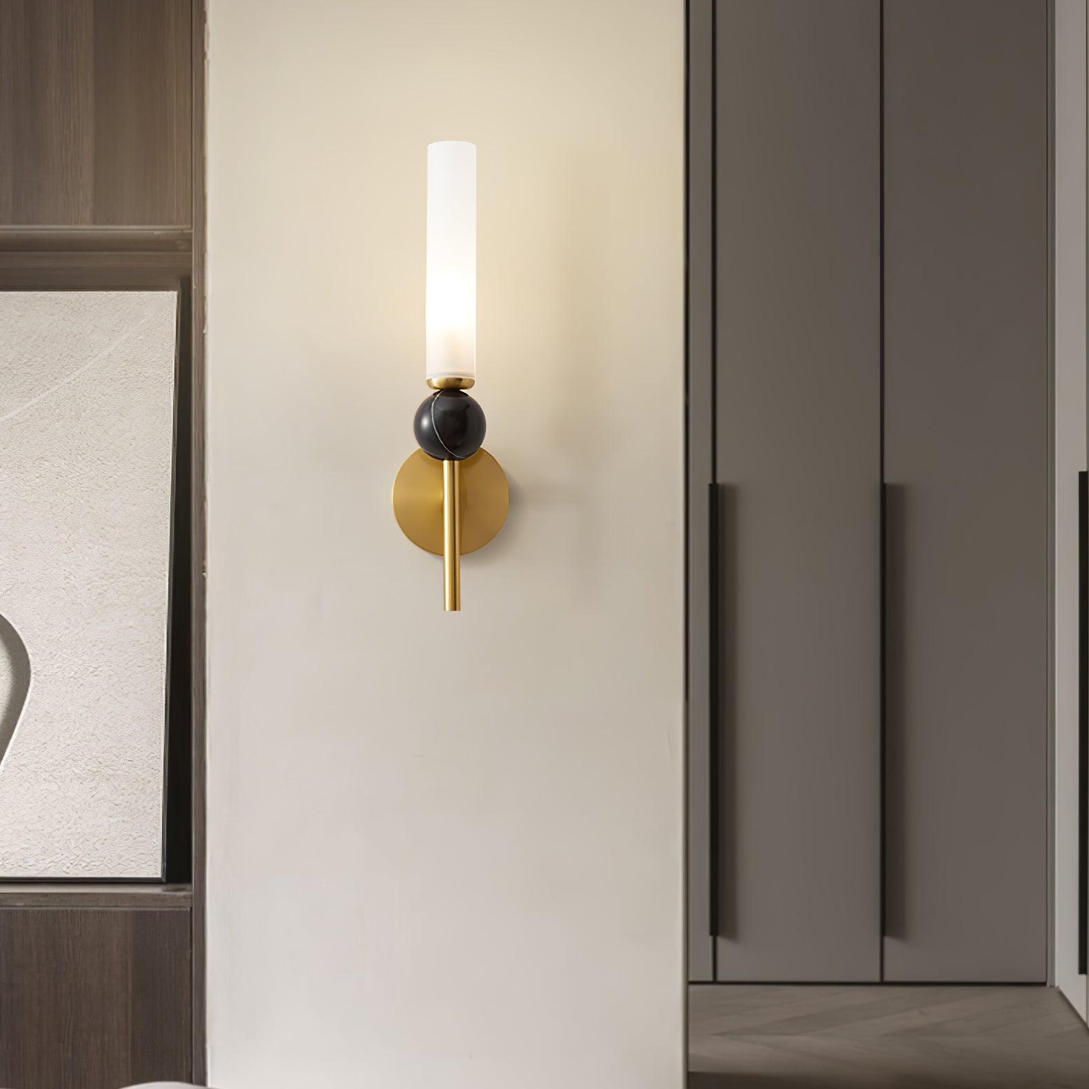 Modern Vertical Marble Wall Sconce with Solid Brass Arm and Acrylic Diffuser