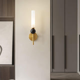 Modern Vertical Marble Wall Sconce with Solid Brass Arm and Acrylic Diffuser