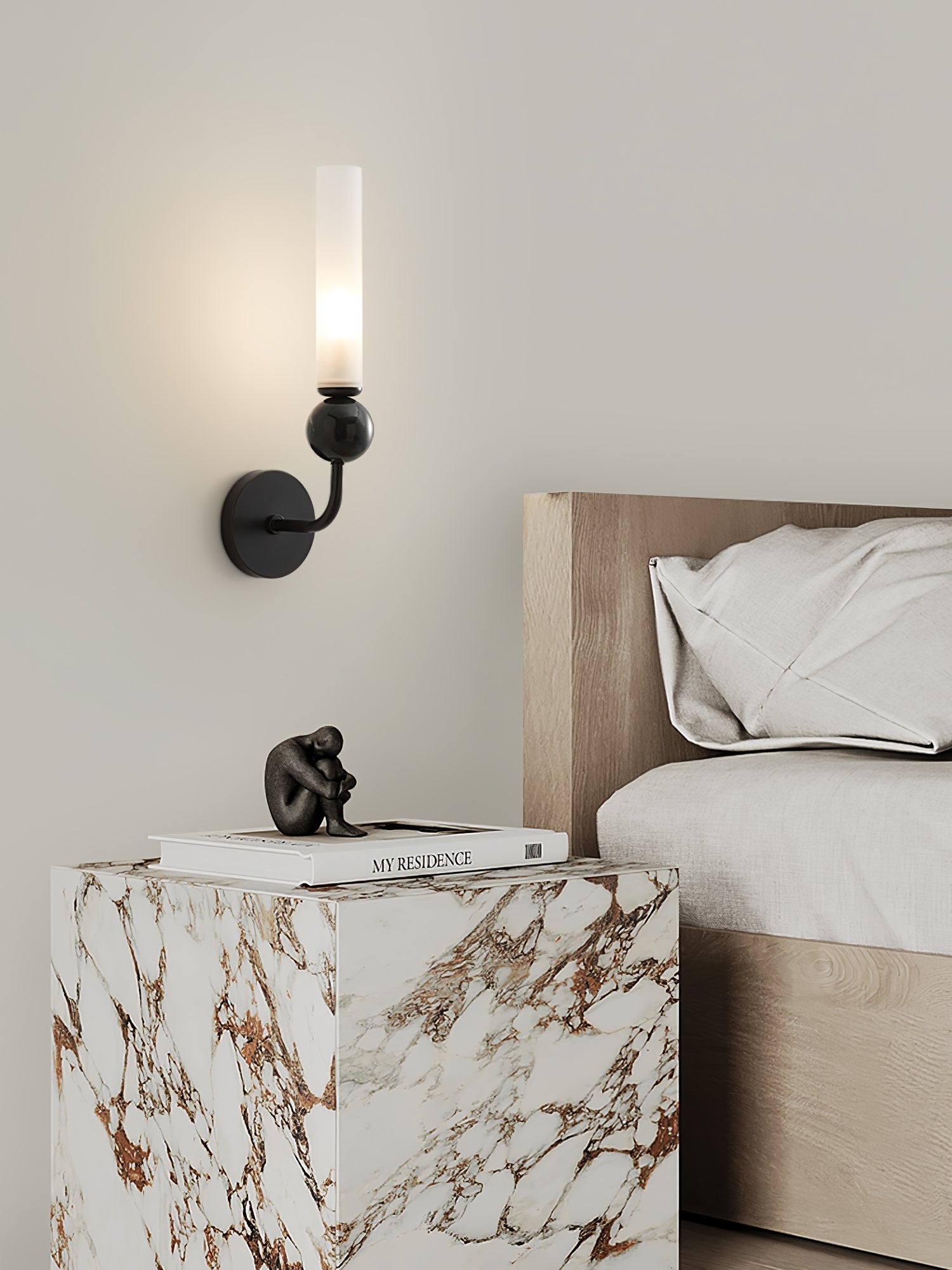 Modern Vertical Marble Wall Sconce with Solid Brass Arm and Acrylic Diffuser