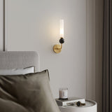 Modern Vertical Marble Wall Sconce with Solid Brass Arm and Acrylic Diffuser