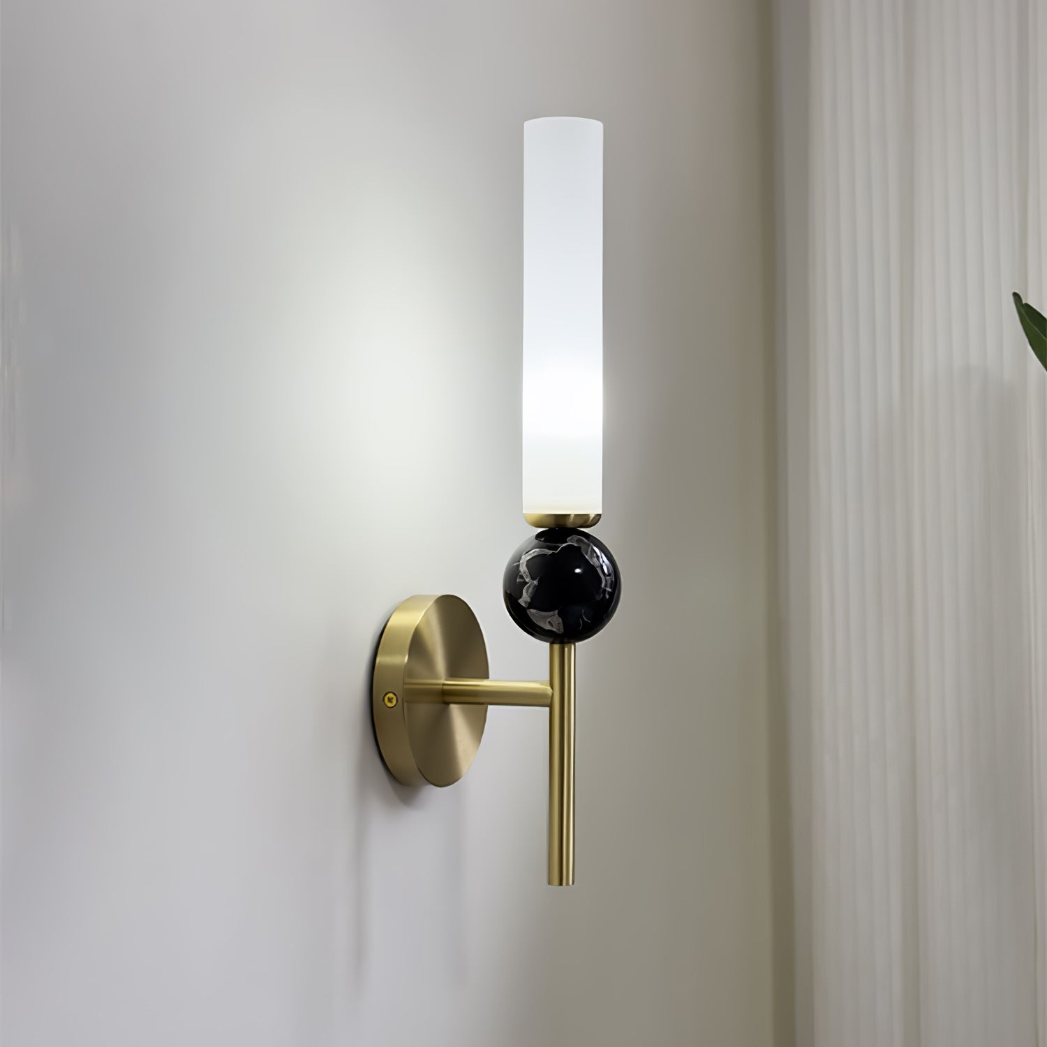 Modern Vertical Marble Wall Sconce with Solid Brass Arm and Acrylic Diffuser