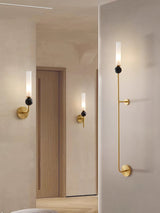 Modern Vertical Marble Wall Sconce with Solid Brass Arm and Acrylic Diffuser