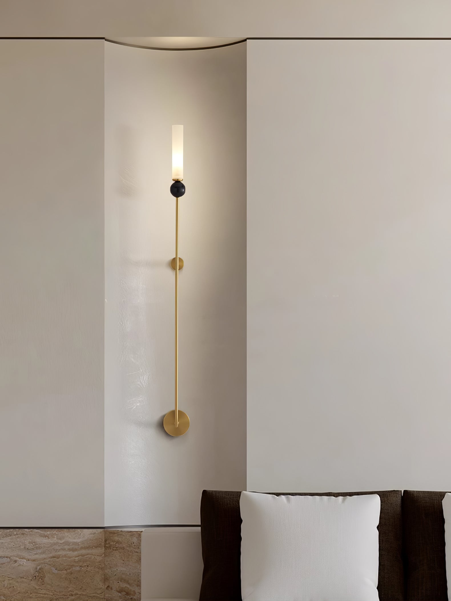 Modern Vertical Marble Wall Sconce with Solid Brass Arm and Acrylic Diffuser