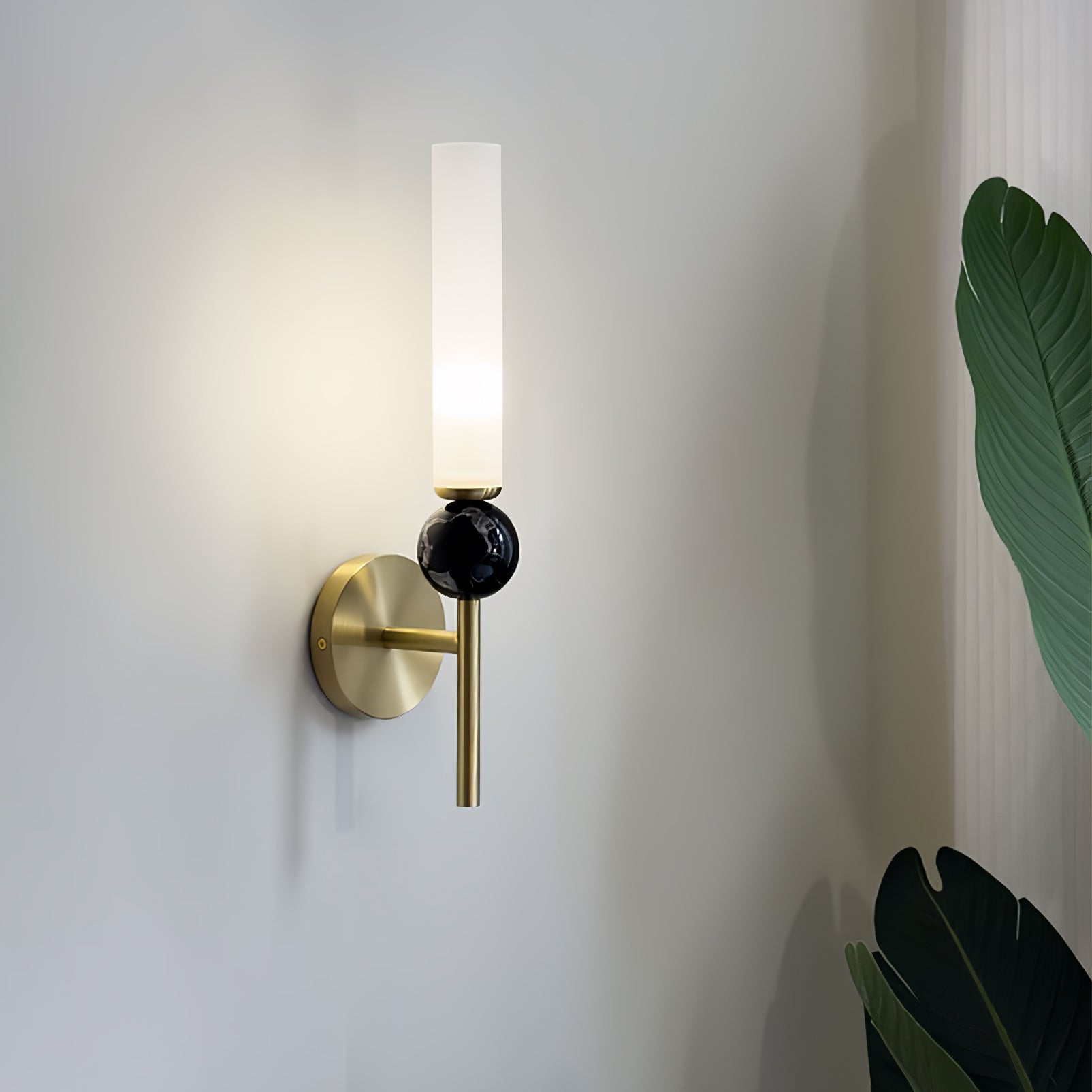 Modern Vertical Marble Wall Sconce with Solid Brass Arm and Acrylic Diffuser