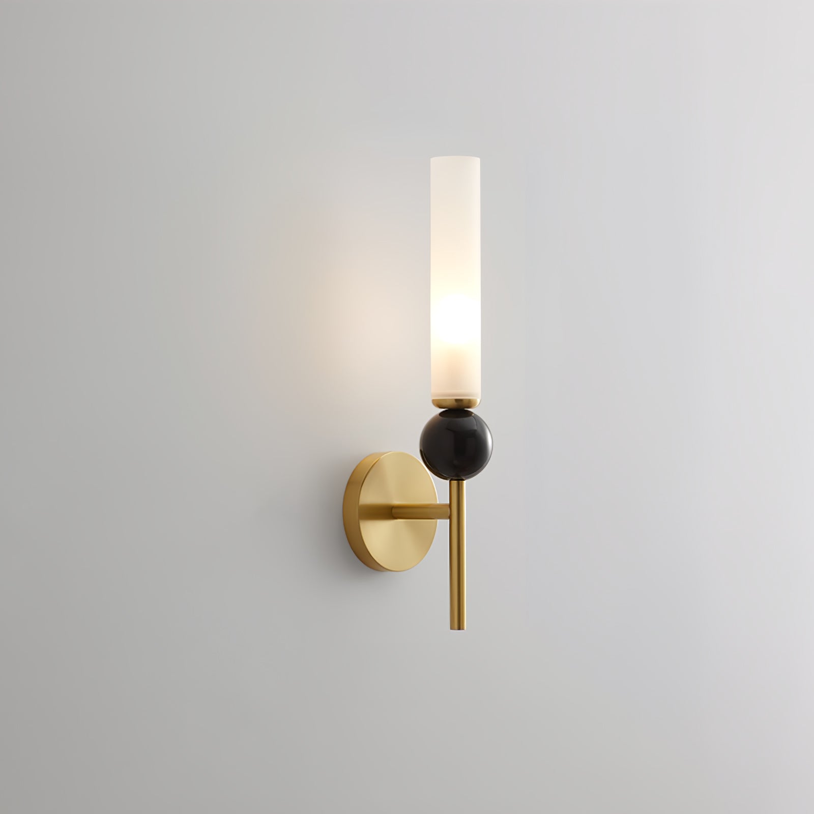 Modern Vertical Marble Wall Sconce with Solid Brass Arm and Acrylic Diffuser