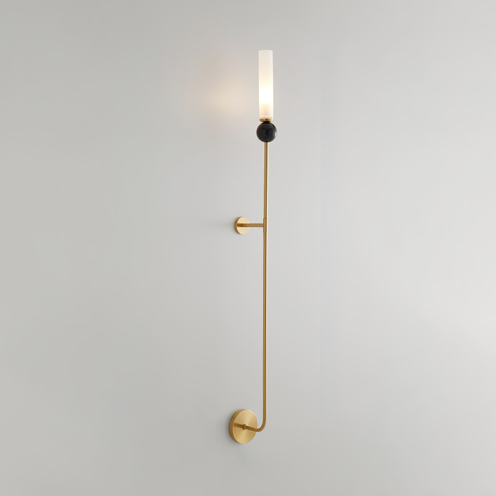 Modern Vertical Marble Wall Sconce with Solid Brass Arm and Acrylic Diffuser