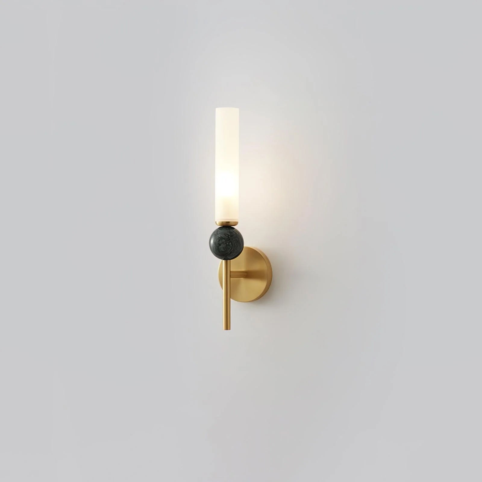 Modern Vertical Marble Wall Sconce with Solid Brass Arm and Acrylic Diffuser