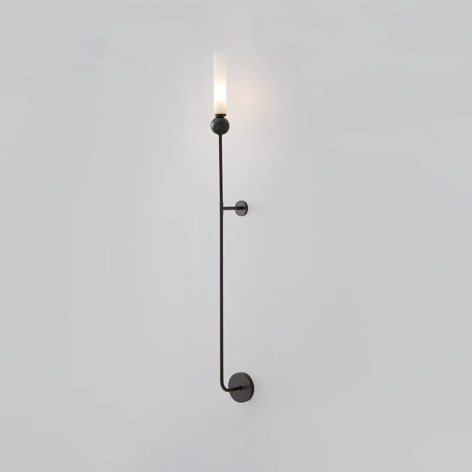 Modern Vertical Marble Wall Sconce with Solid Brass Arm and Acrylic Diffuser